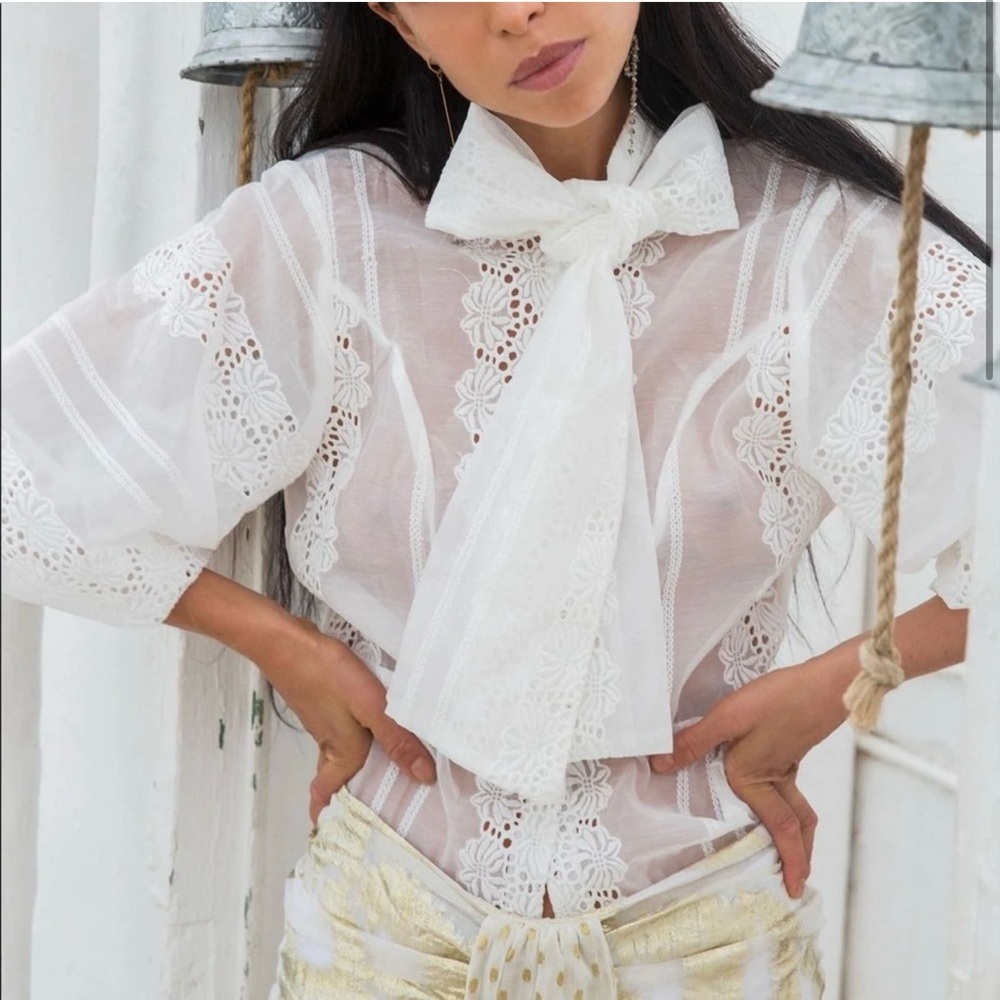 Abigail Love embroidered organza bow blouse